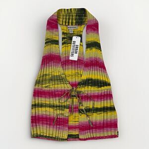 NEW Y2K Urban Outfitters Multi Vest Halter Top Sweater Striped Boho Tie Front  M